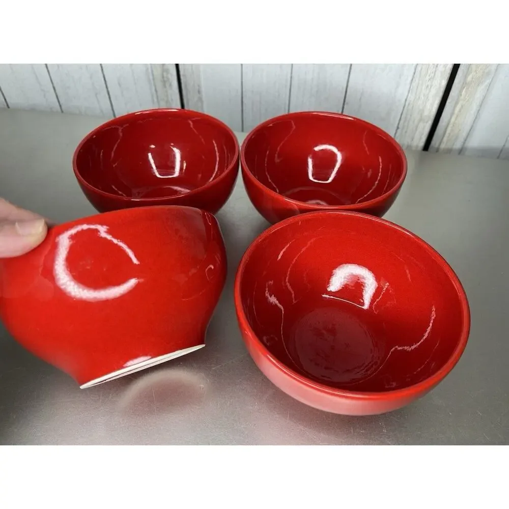 Crate&Barrel Porcelain Red Coupe 5.75in Cereal Soup Bowls Lot Of 4